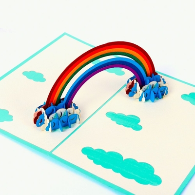 OEM ODM Rainbow Pop Up Card DIY, การ์ดสุขสันต์วันเกิด 3D ขนาด A5