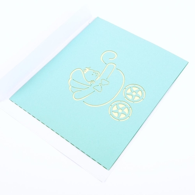 Baby Pram 3D Pop Up การ์ดอวยพรพร้อมซองสีขาว CMYK Color Offset Printing